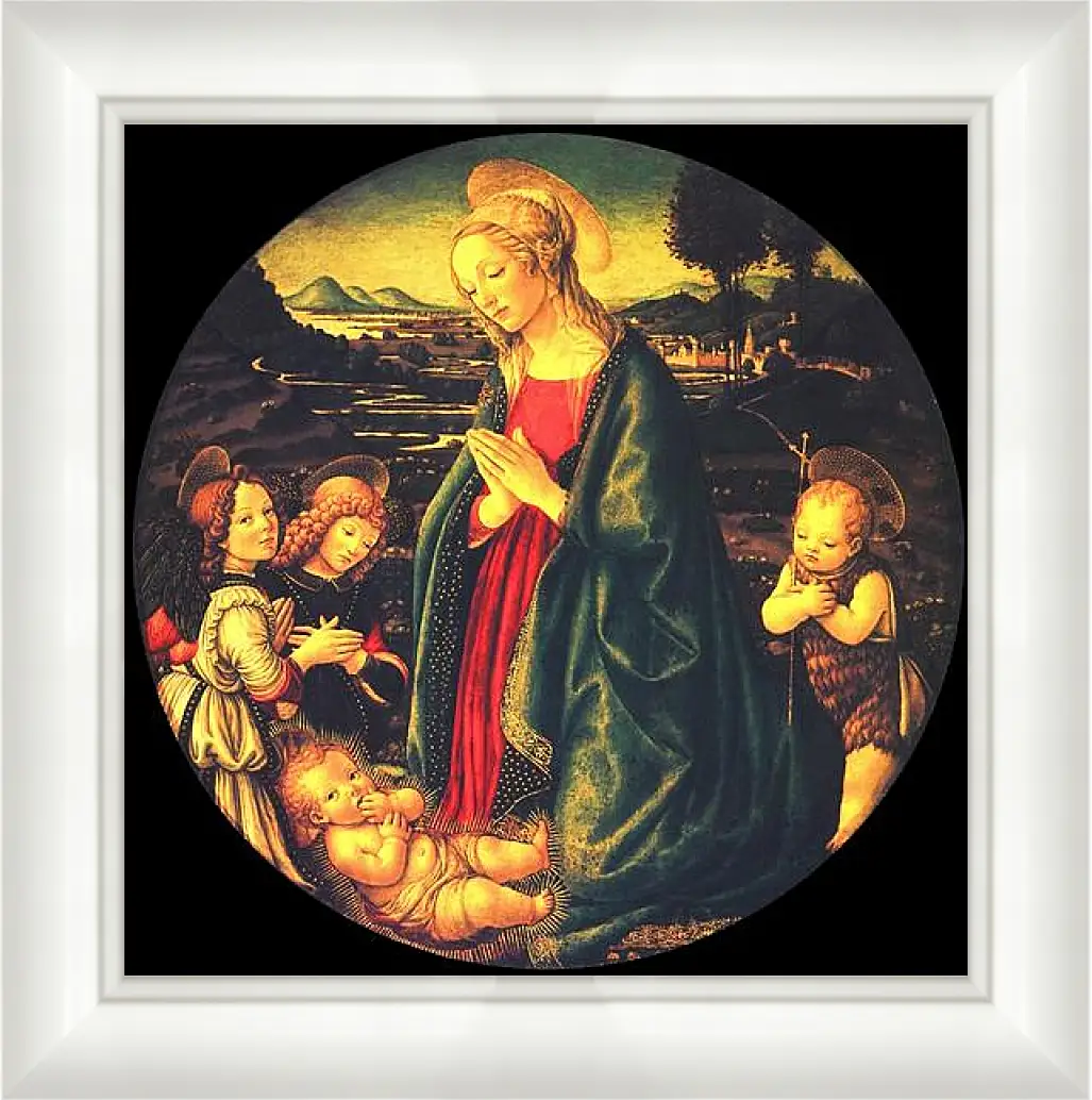 Картина в раме - Virgin adoring the child, surrounded by St. John the Baptist and two angels. Сандро Боттичелли