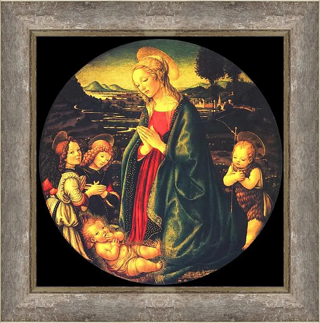 Картина в раме - Virgin adoring the child, surrounded by St. John the Baptist and two angels. Сандро Боттичелли