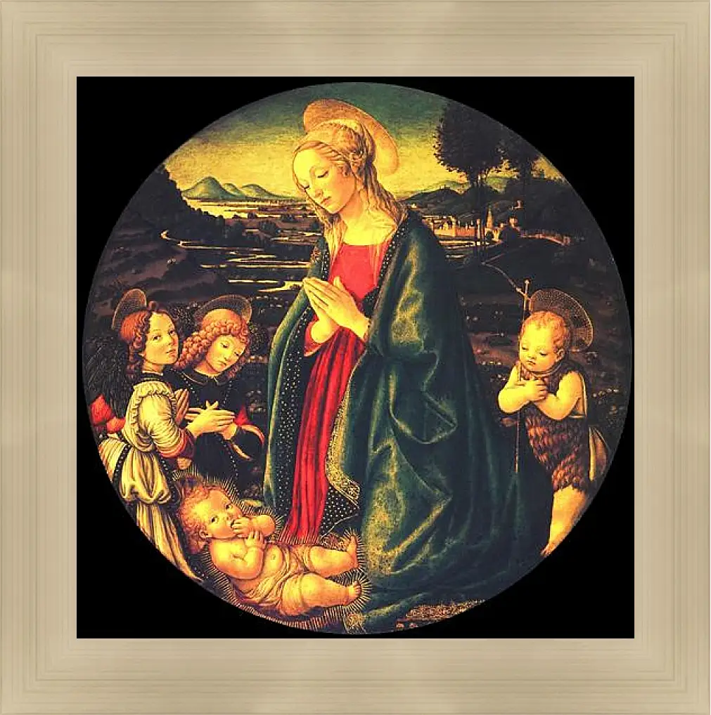 Картина в раме - Virgin adoring the child, surrounded by St. John the Baptist and two angels. Сандро Боттичелли