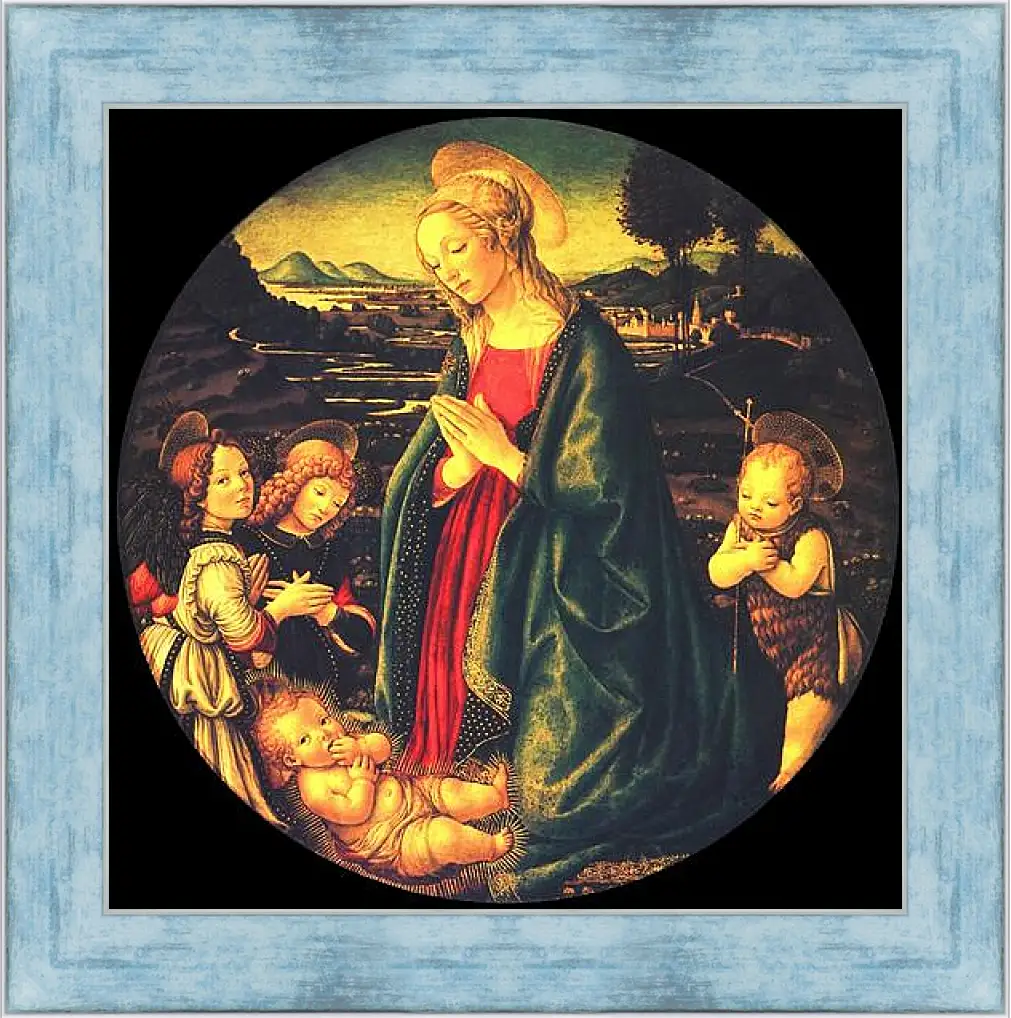 Картина в раме - Virgin adoring the child, surrounded by St. John the Baptist and two angels. Сандро Боттичелли