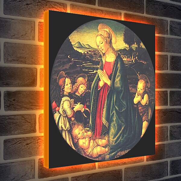 Лайтбокс световая панель - Virgin adoring the child, surrounded by St. John the Baptist and two angels. Сандро Боттичелли