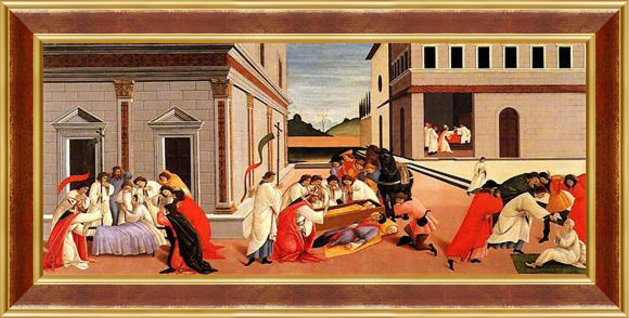 Картина в раме - Three Miracles of Saint Zenobius. Сандро Боттичелли