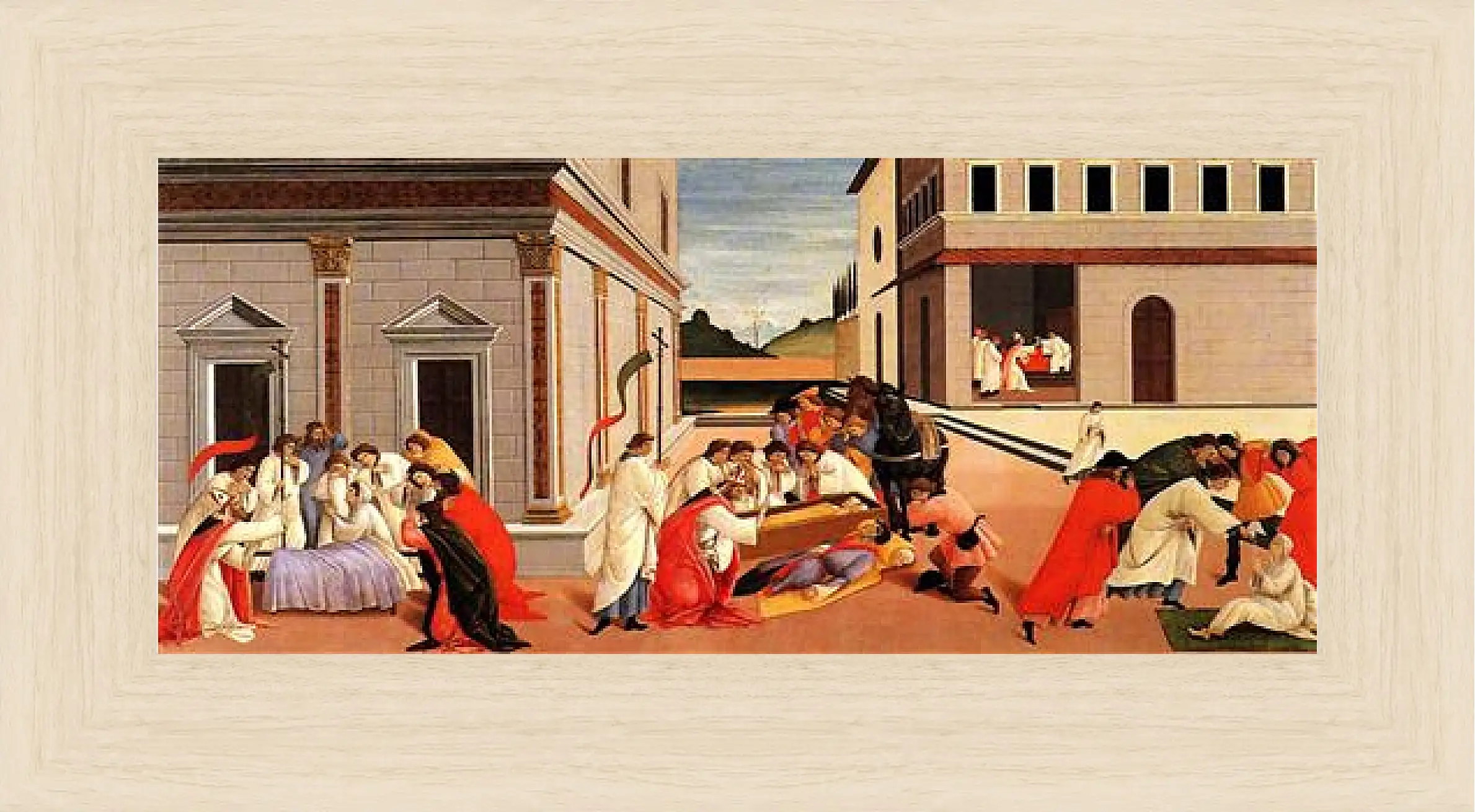 Картина в раме - Three Miracles of Saint Zenobius. Сандро Боттичелли