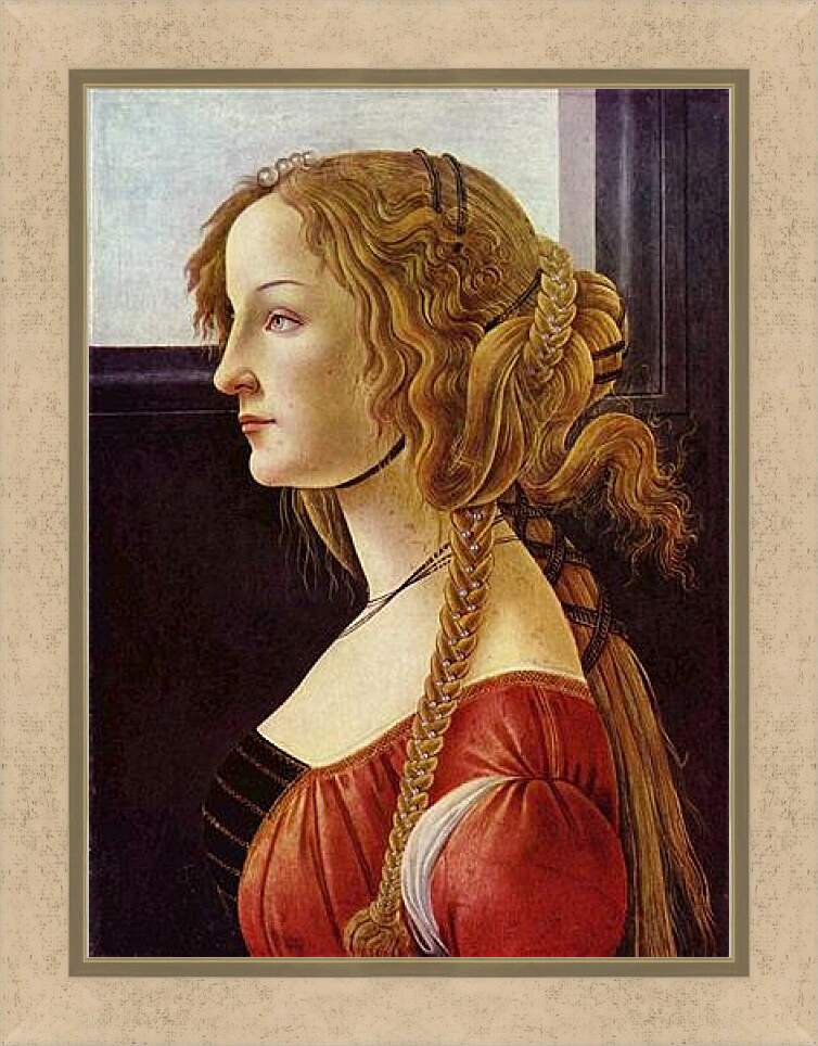 Картина в раме - Portrait of the Simonetta Vespucci. Сандро Боттичелли