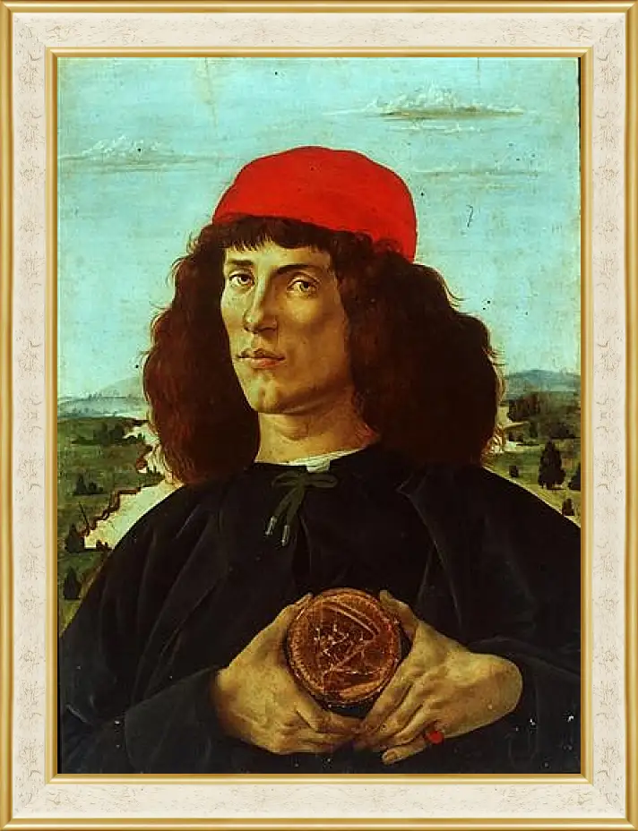 Картина в раме - Portrait of a Man with the Medal of Cosimo de Medici the Elder. Сандро Боттичелли