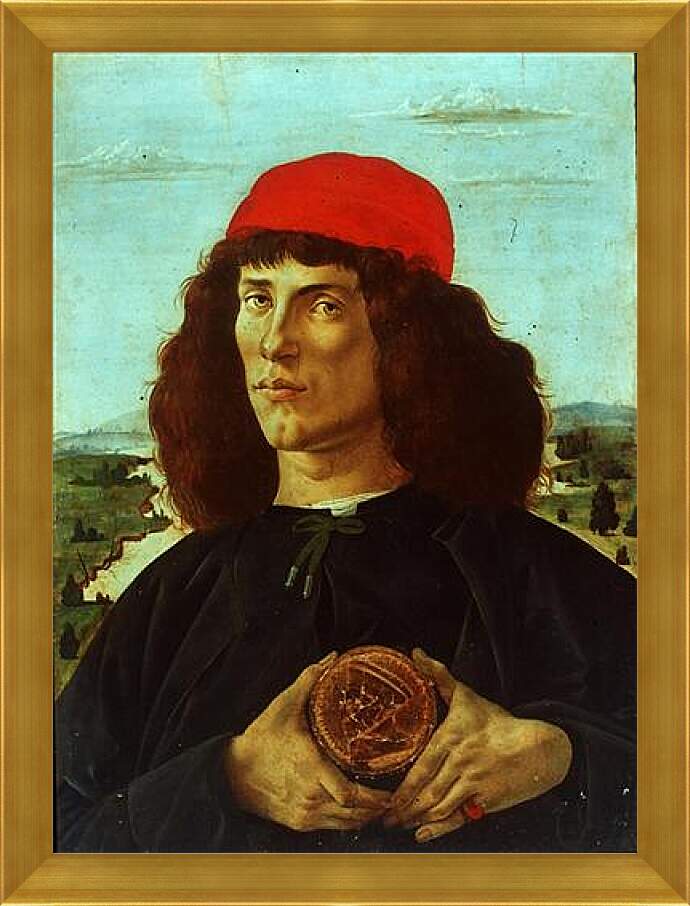 Картина в раме - Portrait of a Man with the Medal of Cosimo de Medici the Elder. Сандро Боттичелли