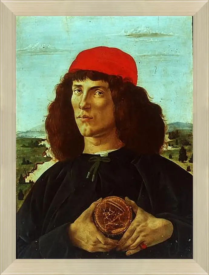 Картина в раме - Portrait of a Man with the Medal of Cosimo de Medici the Elder. Сандро Боттичелли