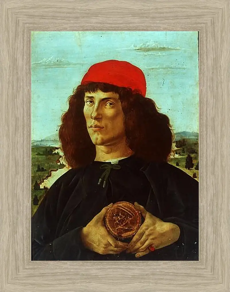Картина в раме - Portrait of a Man with the Medal of Cosimo de Medici the Elder. Сандро Боттичелли