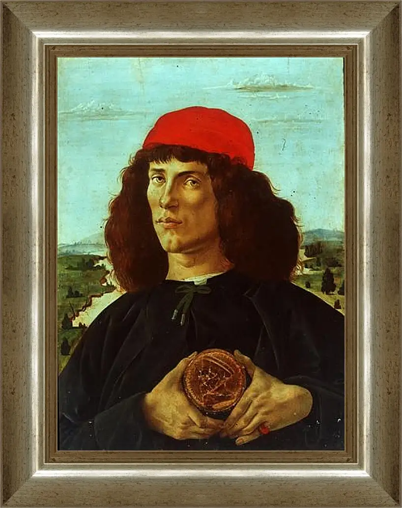 Картина в раме - Portrait of a Man with the Medal of Cosimo de Medici the Elder. Сандро Боттичелли