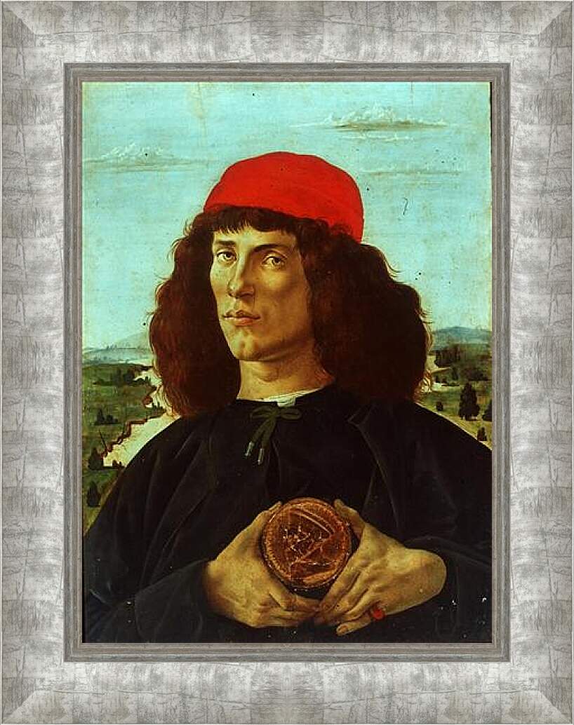 Картина в раме - Portrait of a Man with the Medal of Cosimo de Medici the Elder. Сандро Боттичелли