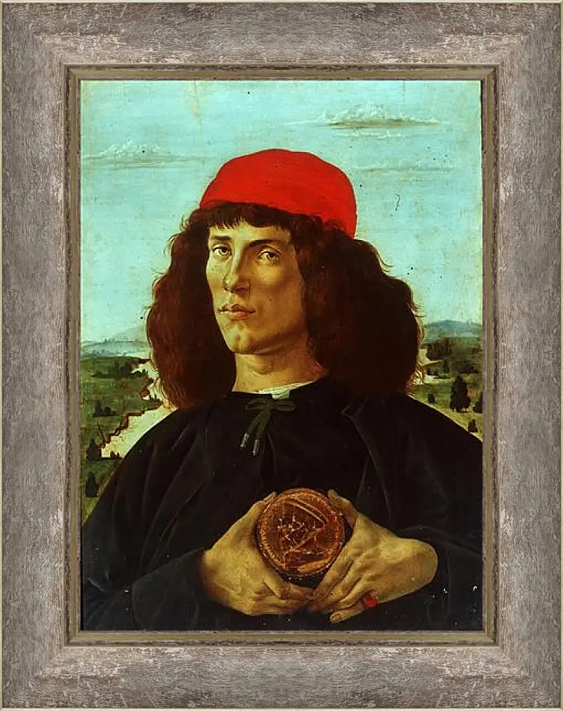 Картина в раме - Portrait of a Man with the Medal of Cosimo de Medici the Elder. Сандро Боттичелли