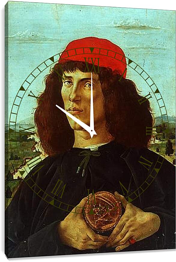 Часы картина - Portrait of a Man with the Medal of Cosimo de Medici the Elder. Сандро Боттичелли