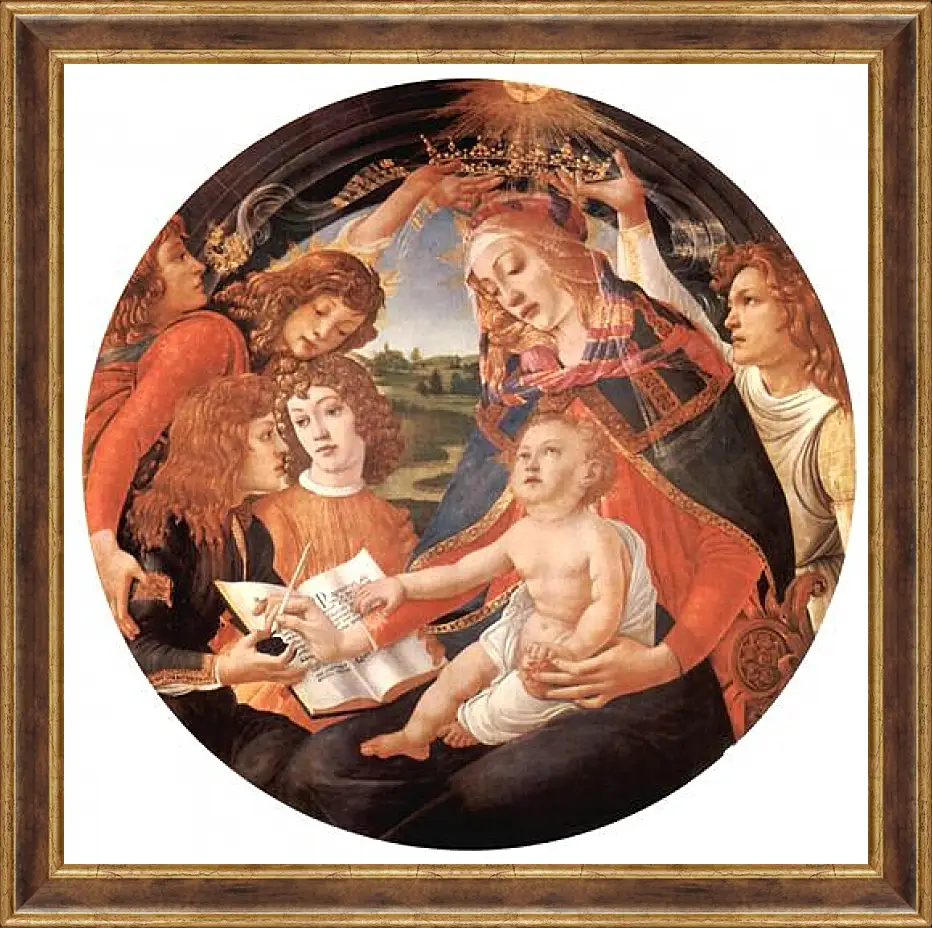 Картина в раме - Madonna with Christ Child and Angels. Сандро Боттичелли