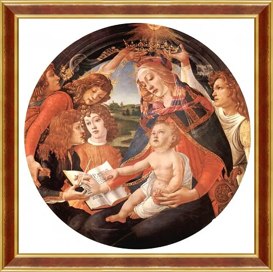 Картина в раме - Madonna with Christ Child and Angels. Сандро Боттичелли