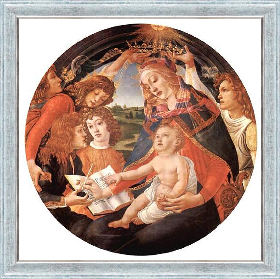 Картина в раме - Madonna with Christ Child and Angels. Сандро Боттичелли