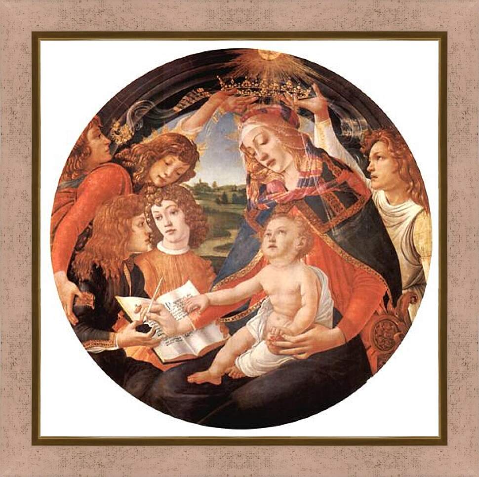 Картина в раме - Madonna with Christ Child and Angels. Сандро Боттичелли