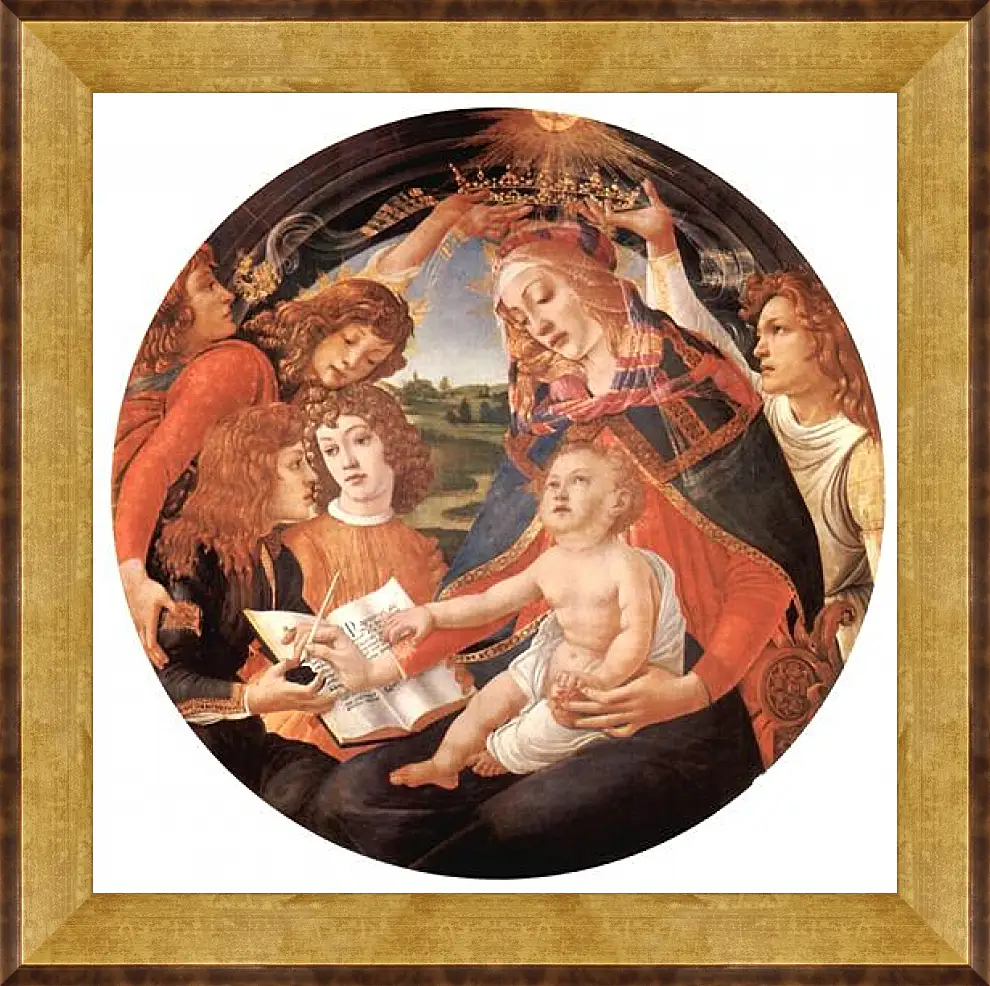 Картина в раме - Madonna with Christ Child and Angels. Сандро Боттичелли