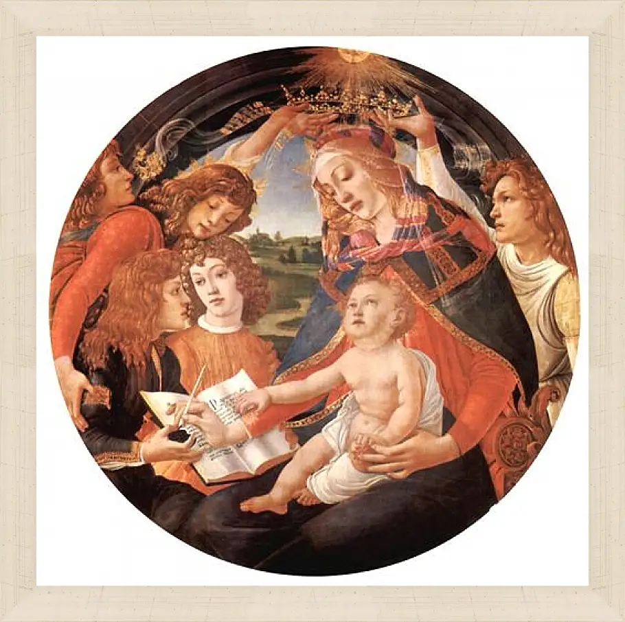 Картина в раме - Madonna with Christ Child and Angels. Сандро Боттичелли