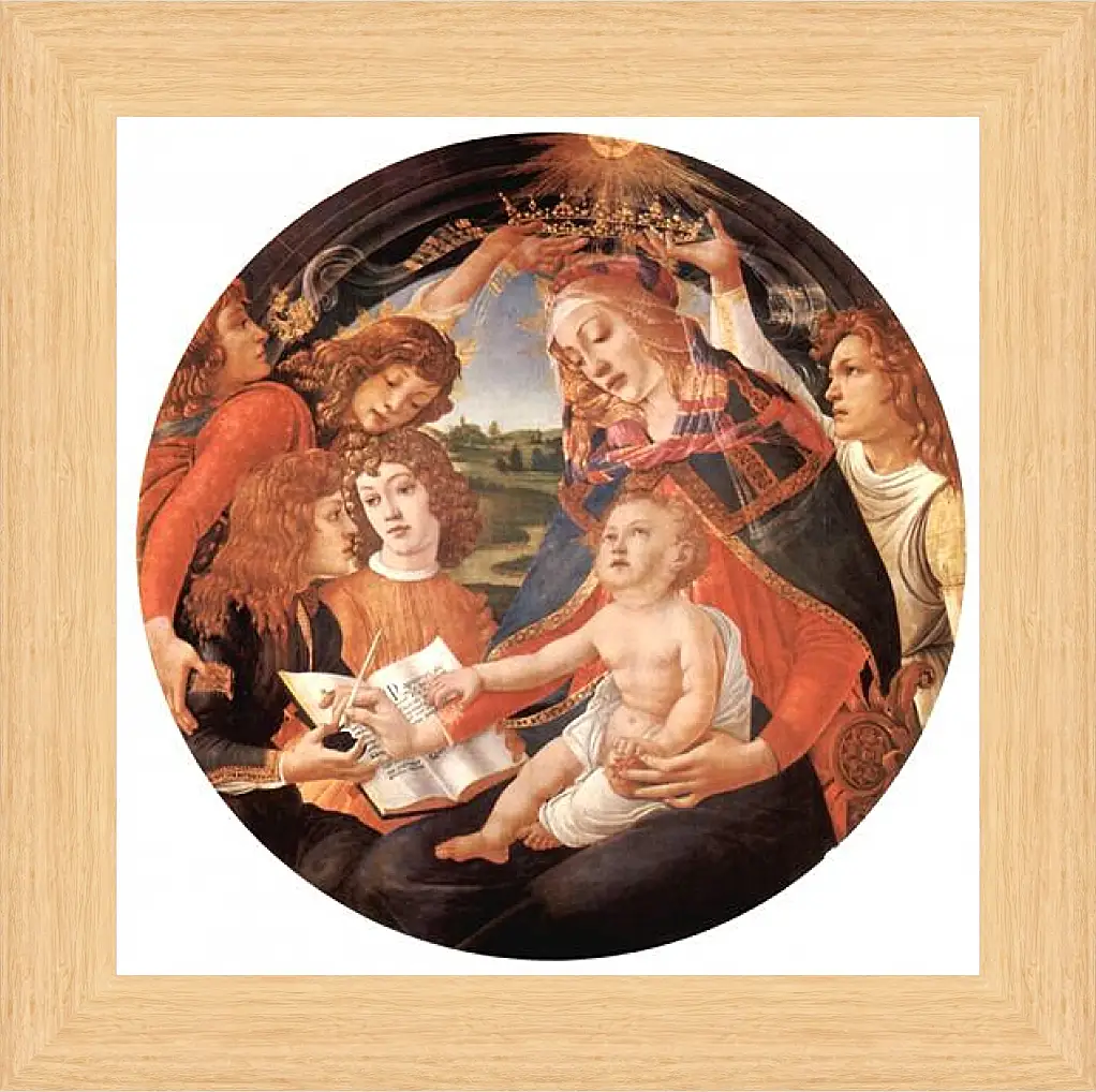 Картина в раме - Madonna with Christ Child and Angels. Сандро Боттичелли