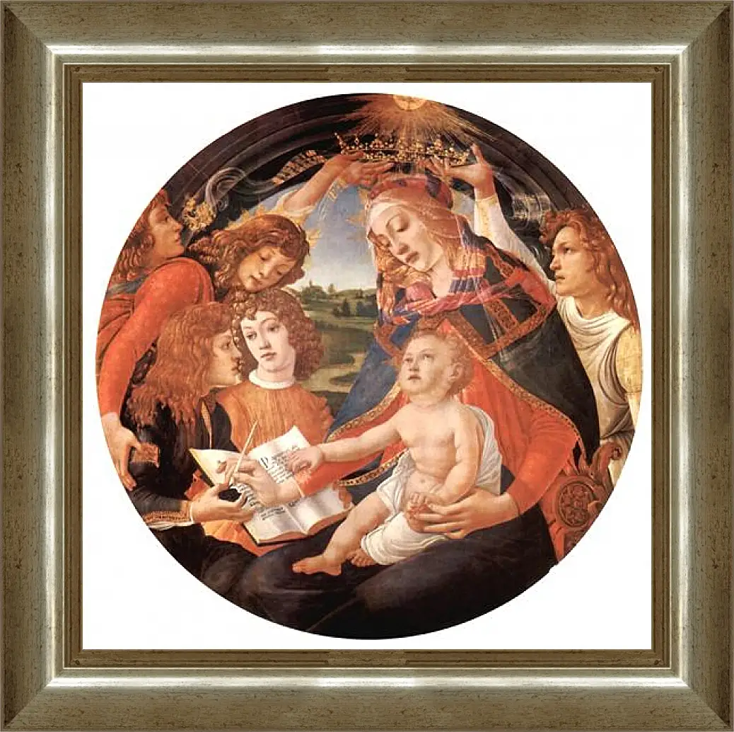 Картина в раме - Madonna with Christ Child and Angels. Сандро Боттичелли