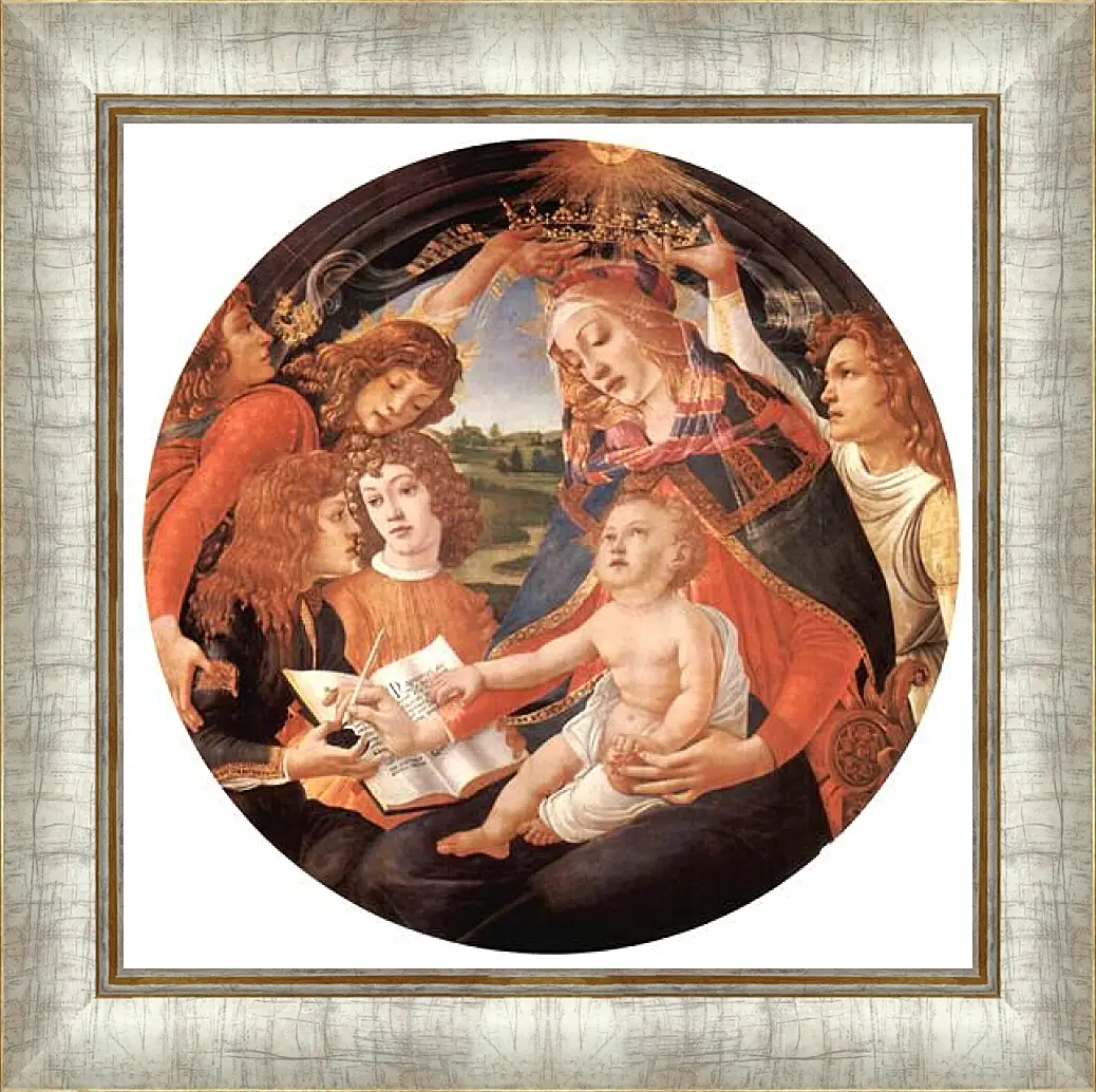 Картина в раме - Madonna with Christ Child and Angels. Сандро Боттичелли