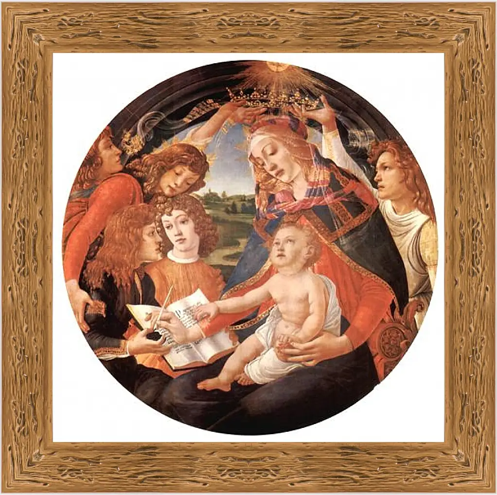 Картина в раме - Madonna with Christ Child and Angels. Сандро Боттичелли