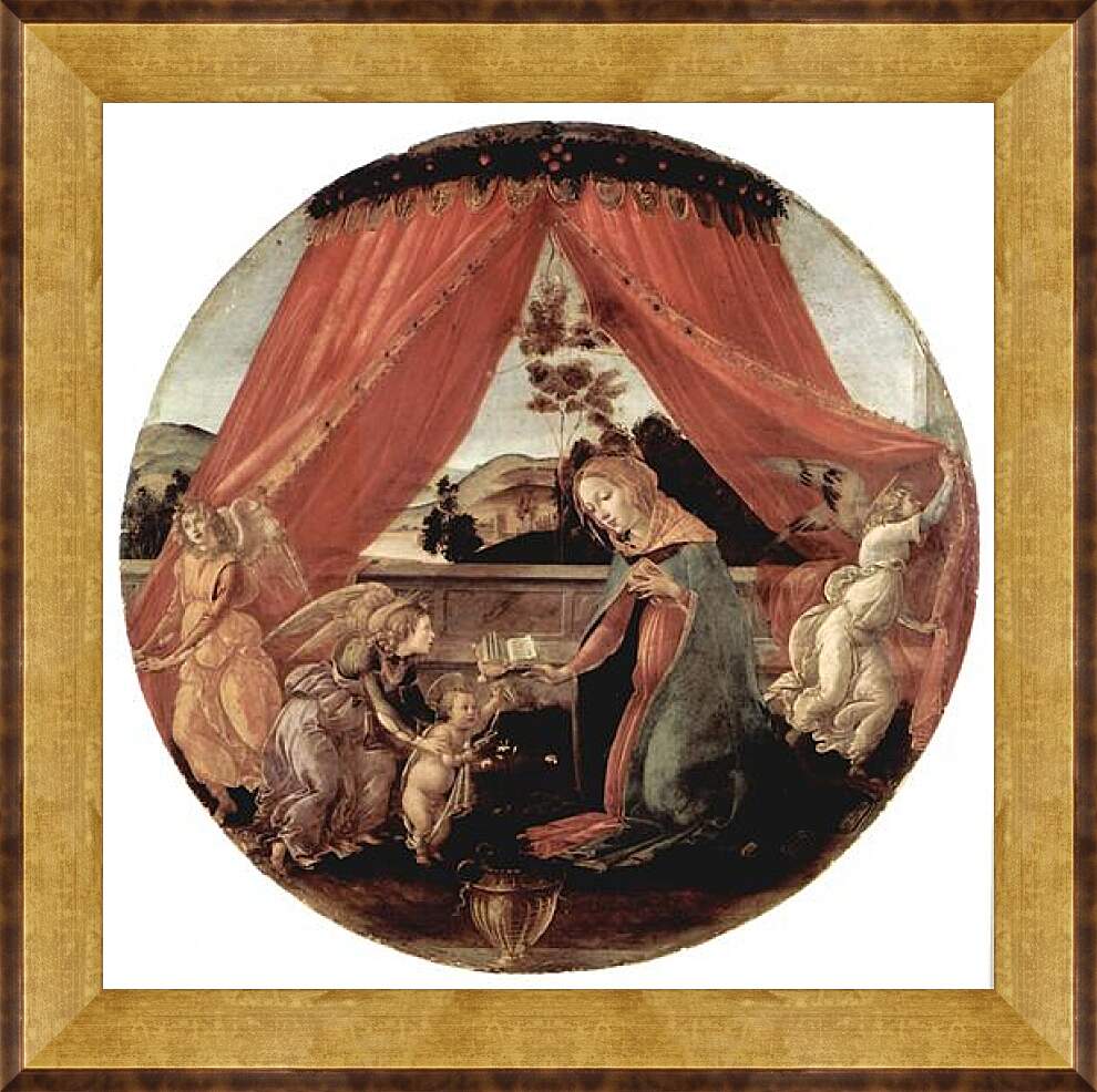 Картина в раме - Madonna with Christ child and 3 angels. Сандро Боттичелли