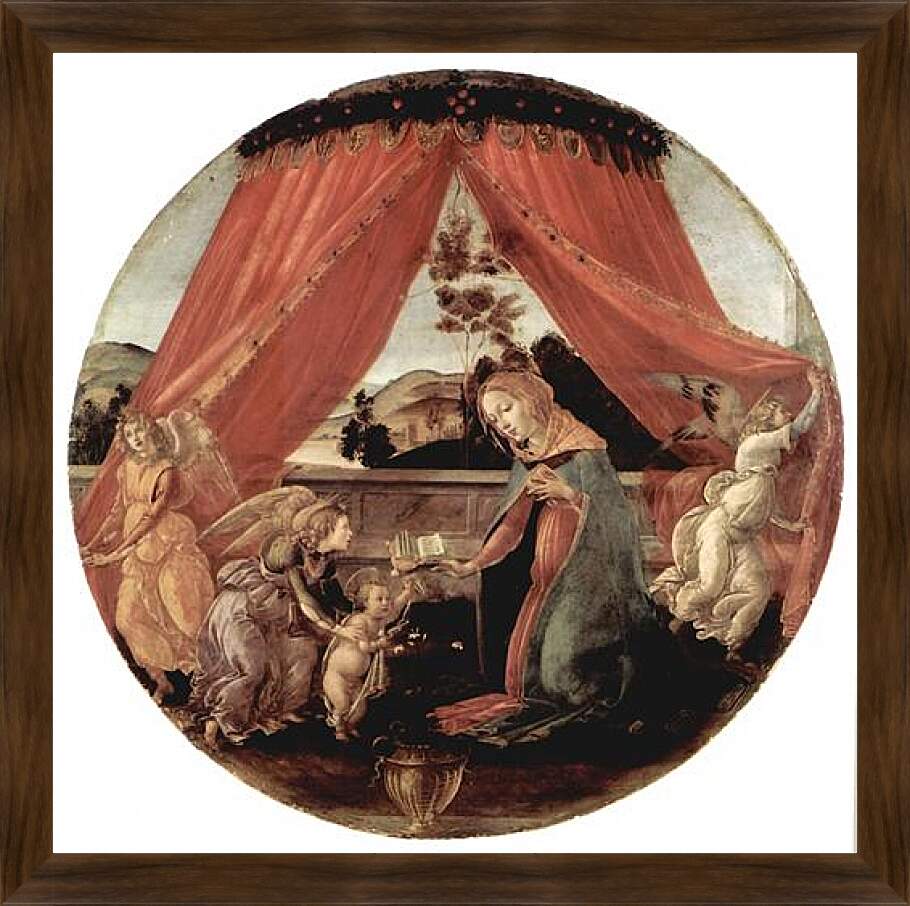 Картина в раме - Madonna with Christ child and 3 angels. Сандро Боттичелли