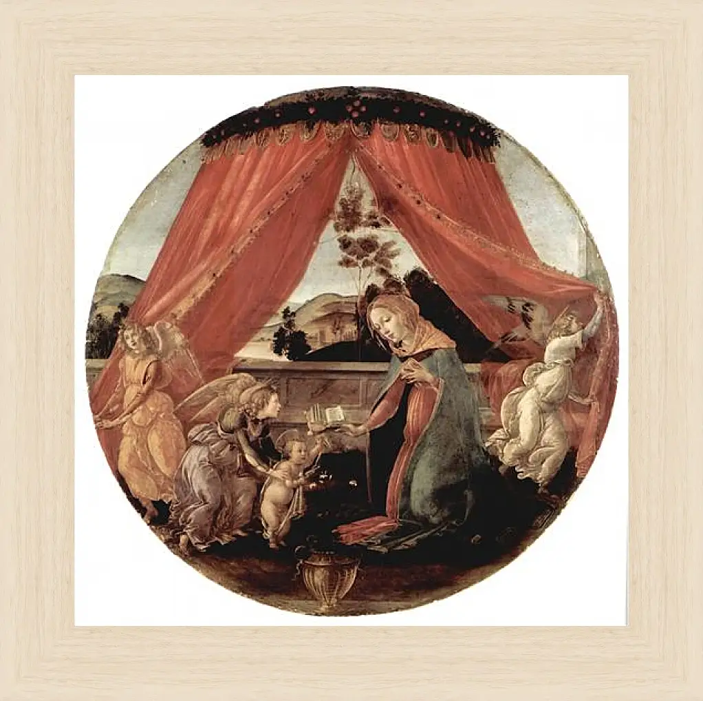 Картина в раме - Madonna with Christ child and 3 angels. Сандро Боттичелли