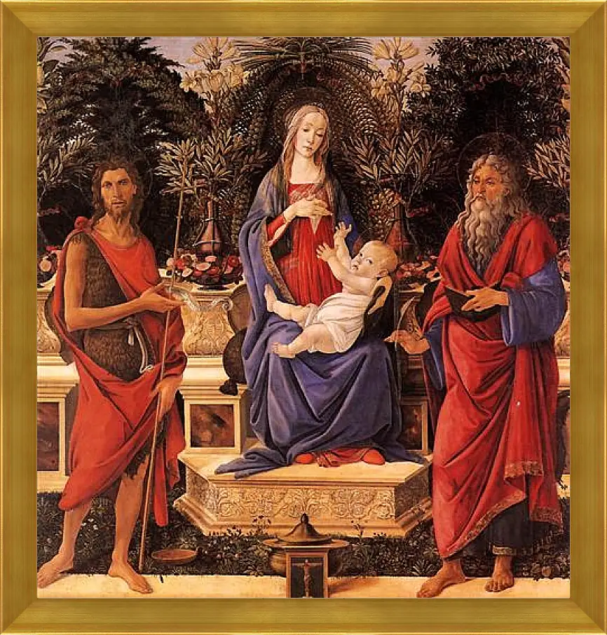 Картина в раме - Madonna with child between the both Johannes. Сандро Боттичелли