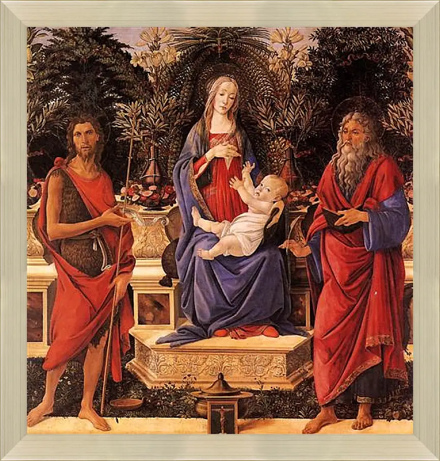 Картина в раме - Madonna with child between the both Johannes. Сандро Боттичелли