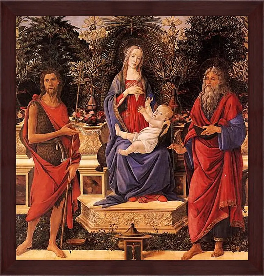 Картина в раме - Madonna with child between the both Johannes. Сандро Боттичелли