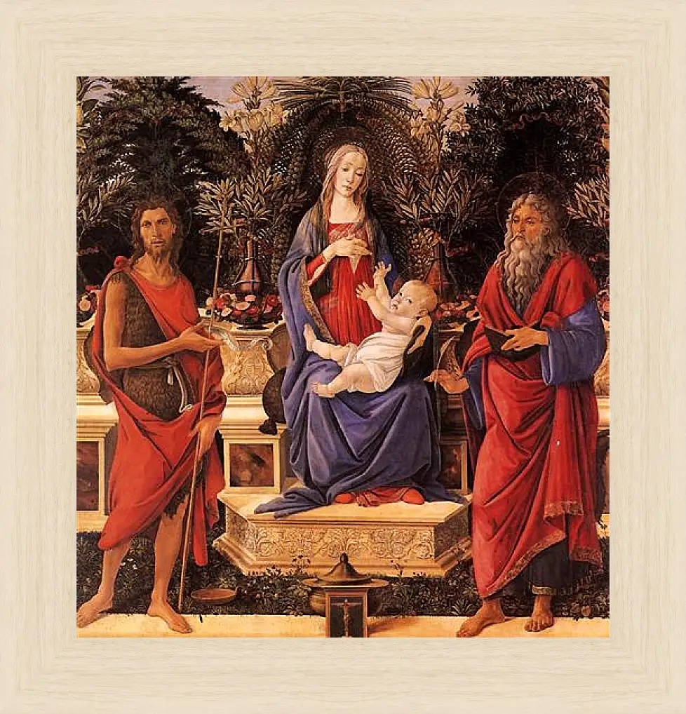 Картина в раме - Madonna with child between the both Johannes. Сандро Боттичелли