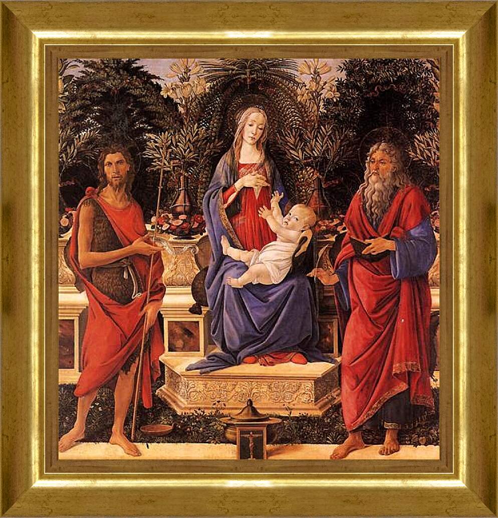 Картина в раме - Madonna with child between the both Johannes. Сандро Боттичелли