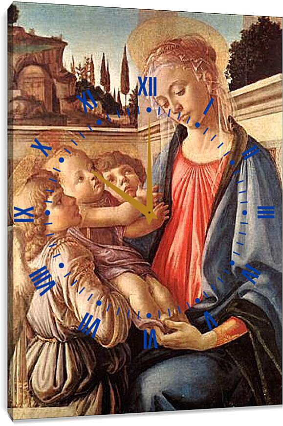 Часы картина - Madonna and two angels. Сандро Боттичелли
