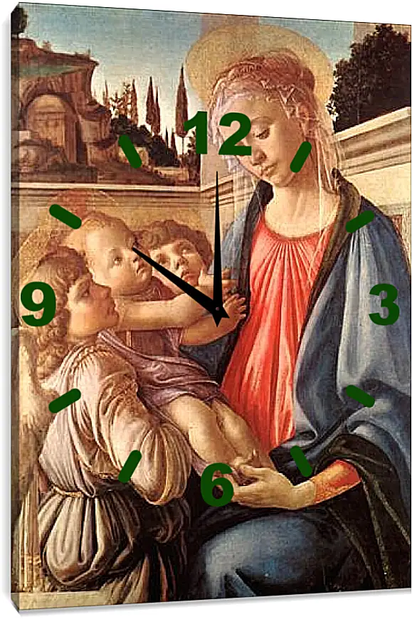Часы картина - Madonna and two angels. Сандро Боттичелли