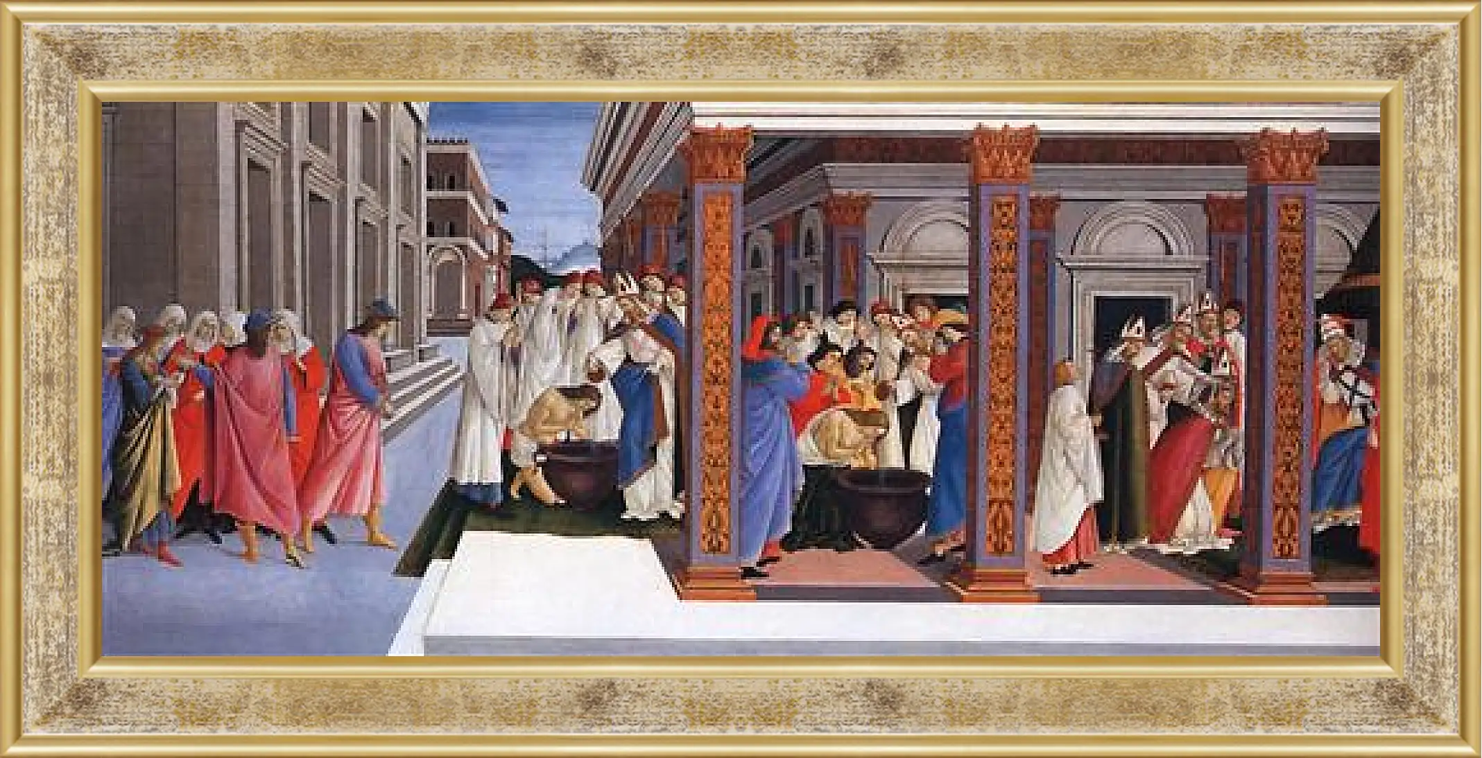 Картина в раме - Baptism of St. Zenobius and His Appointment as a Bishop. Сандро Боттичелли