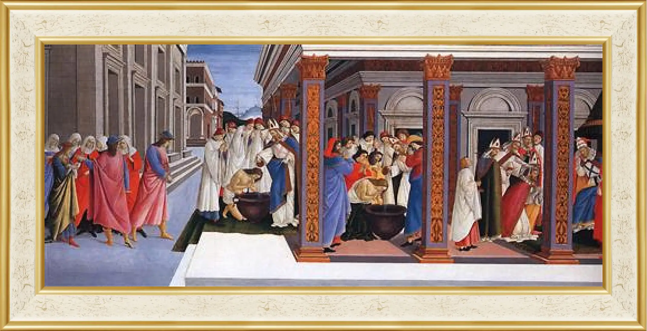 Картина в раме - Baptism of St. Zenobius and His Appointment as a Bishop. Сандро Боттичелли