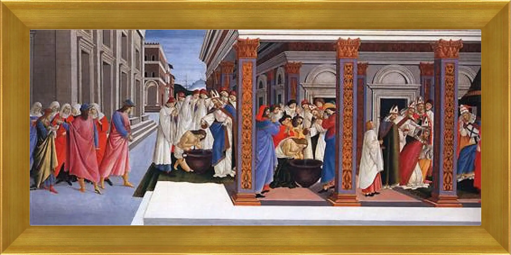 Картина в раме - Baptism of St. Zenobius and His Appointment as a Bishop. Сандро Боттичелли