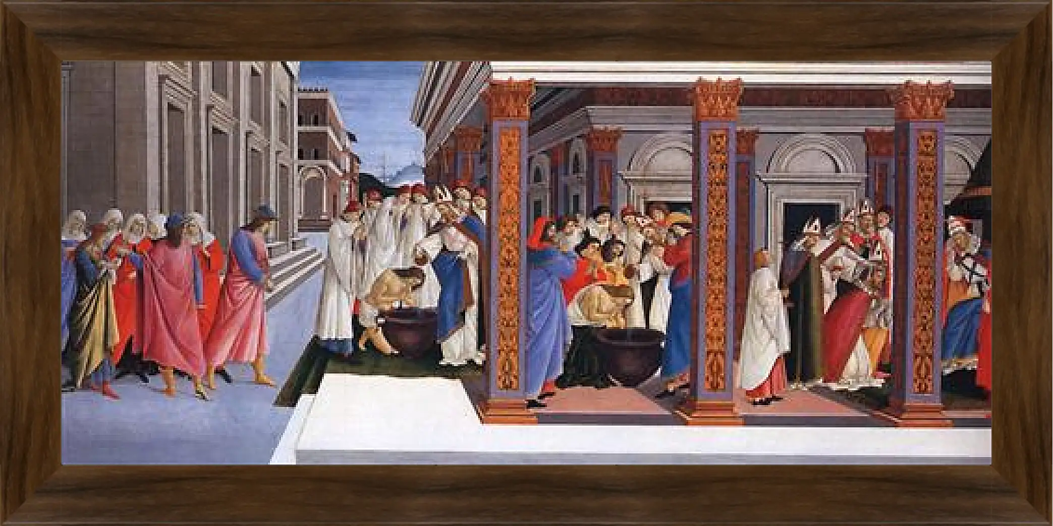 Картина в раме - Baptism of St. Zenobius and His Appointment as a Bishop. Сандро Боттичелли