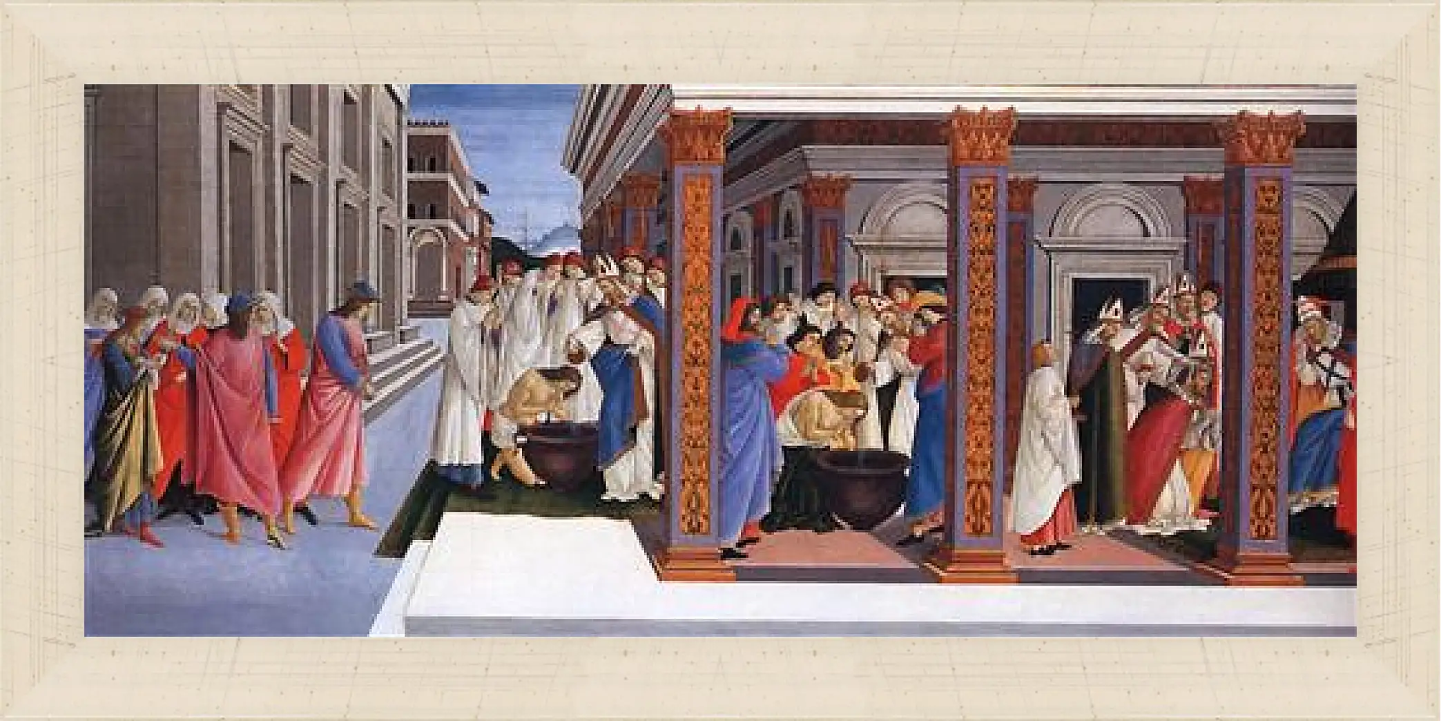 Картина в раме - Baptism of St. Zenobius and His Appointment as a Bishop. Сандро Боттичелли