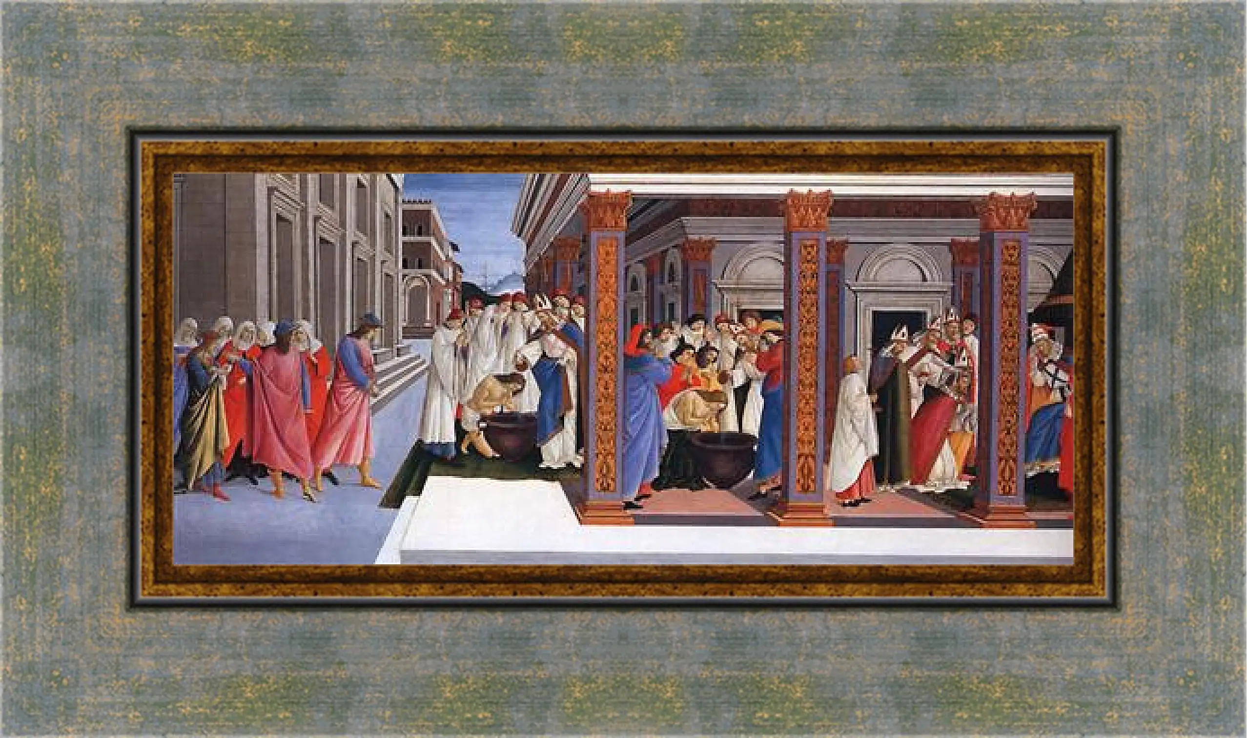 Картина в раме - Baptism of St. Zenobius and His Appointment as a Bishop. Сандро Боттичелли