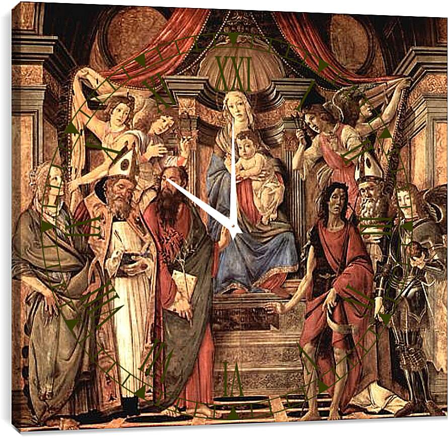 Часы картина - Altar table, main board Throne end of Madonna. Сандро Боттичелли
