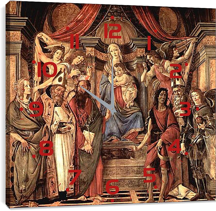 Часы картина - Altar table, main board Throne end of Madonna. Сандро Боттичелли