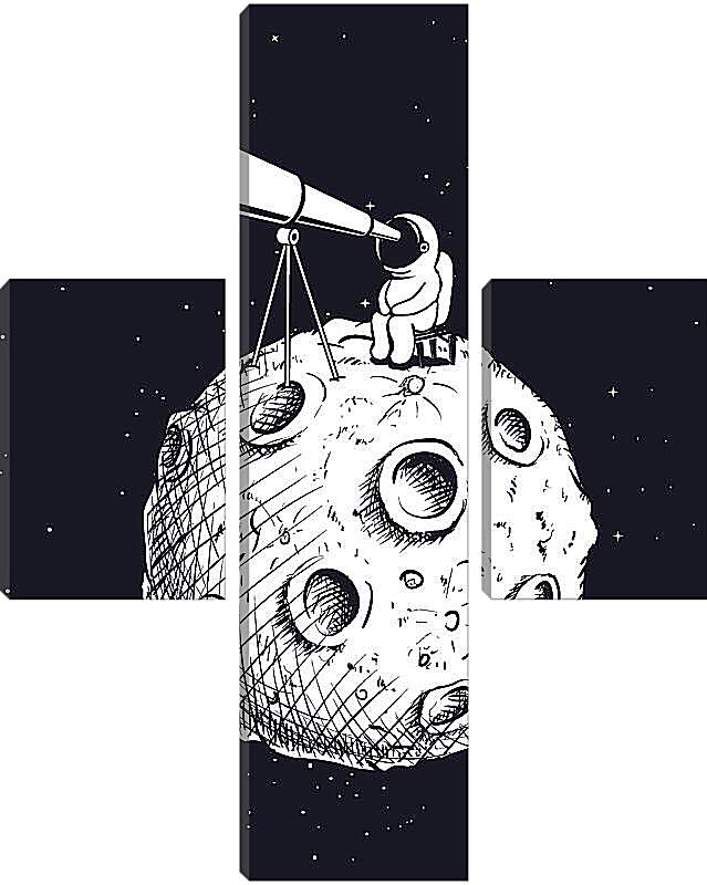 Модульная картина - Космонавт смотрит в телескоп