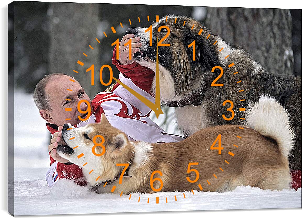 Часы картина - Владимир Владимирович Путин с собаками