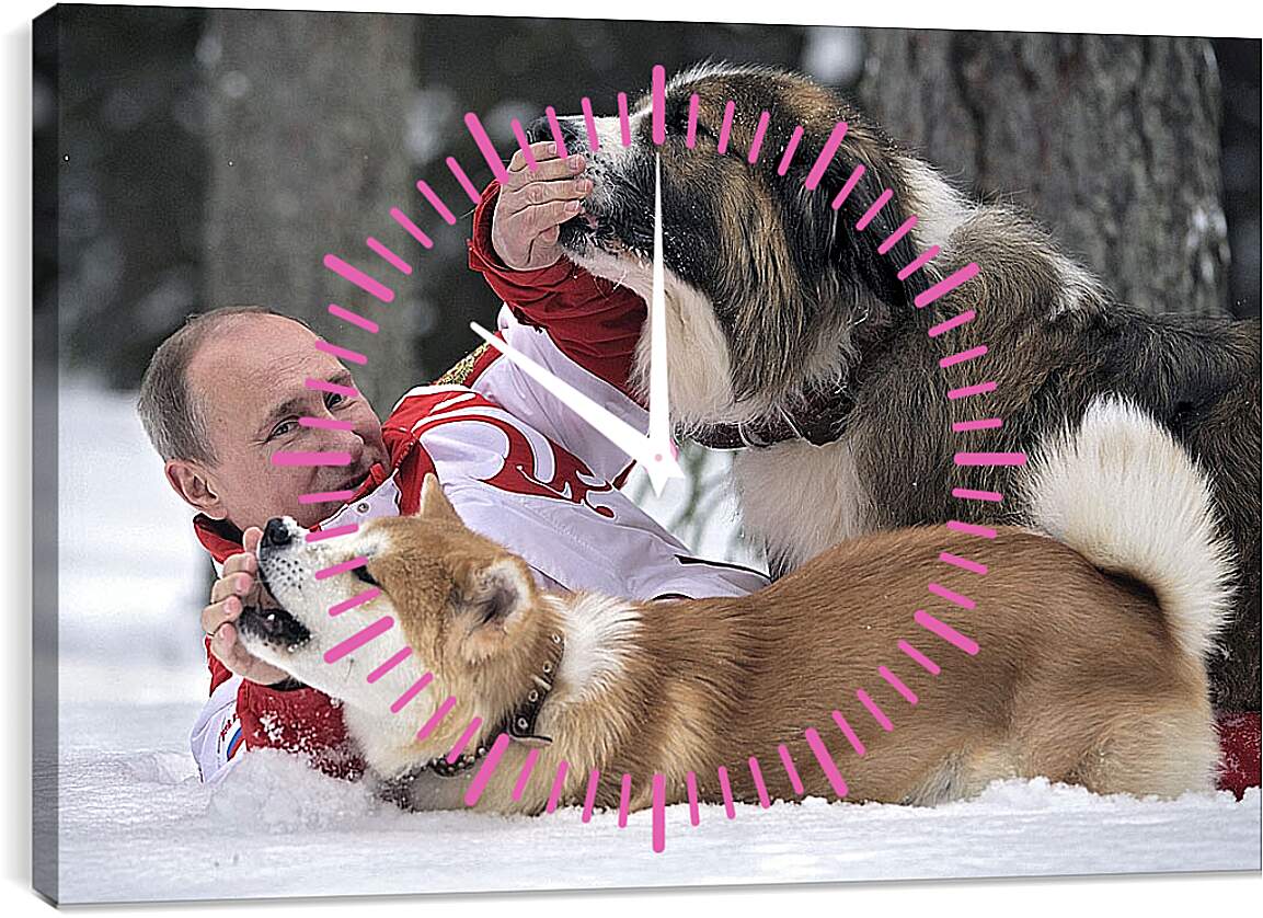 Часы картина - Владимир Владимирович Путин с собаками