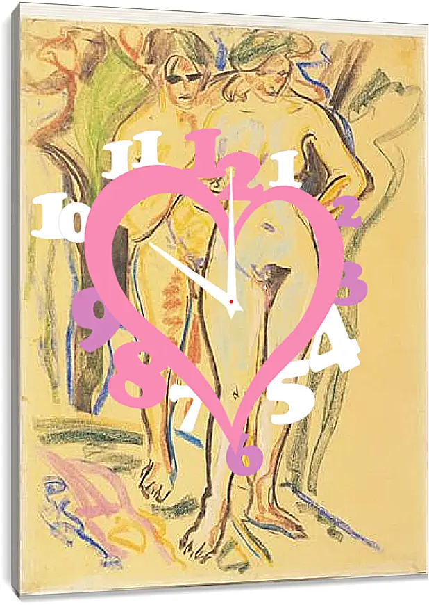 Часы картина - Two Nudes in a Landscape. Эрнст Людвиг Кирхнер
