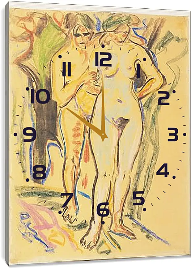 Часы картина - Two Nudes in a Landscape. Эрнст Людвиг Кирхнер