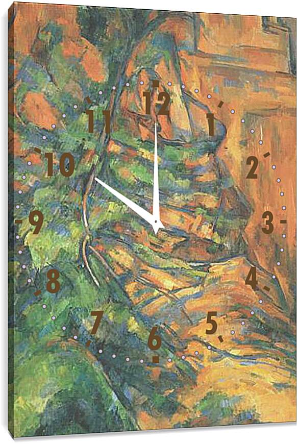 Часы картина - Rochers et Branches a Bibemus (vers). Поль Сезанн